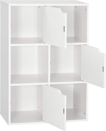 Полиця для зберігання Mondeer, багаторівнева книжкова полиця, дерев&39яна полиця, шафа для книг та DVD-дисків, шість відділень з трьома дверима, біла