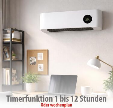 Настінний вентилятор-обігрівач Alpina 2000 Вт керамічний променевий обігрівач з 2 рівнями потужності та таймером цифровий термостат компактний настінний обігрівач настінний монтаж