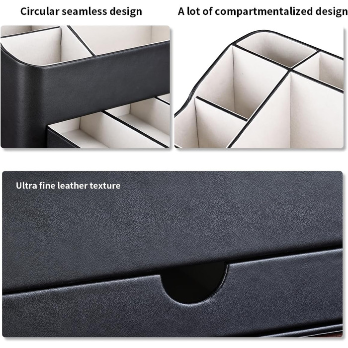 Органайзер для косметики KINGFOM, органайзер для макіяжу зі штучної шкіри з шухлядою, органайзер для догляду за шкірою для туалетного столика (чорний)