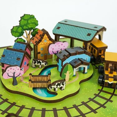 Музична скринька Tonecheer Дерев'яний 3D-пазл, набір моделей для сім'ї котів своїми руками для дорослих, обертова музична шкатулка, дерев'яні пазли Подарунки для прикраси будинку Подарунок на день народження Різдвяний підліток (співає на лузі)