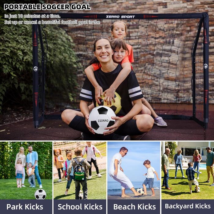 Футбольні ворота ZERRO для вулиці 180/240/300 для дорослих та дітей для гри та тренувань у саду 180 чорного кольору з цільовою стінкою та футбольним м&39ячем