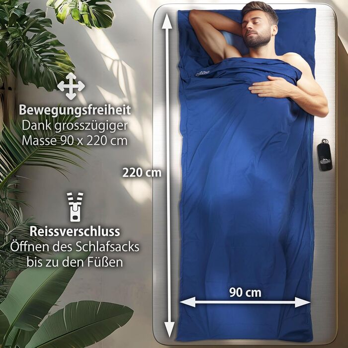 Підкладка для спального мішка Outdoro - лише 210 г, виготовлена з інноваційної мікрофібри Microlight - Ультралегкий дорожній спальний мішок - маленький, тонкий та компактний - підкладка, дорожнє простирадло