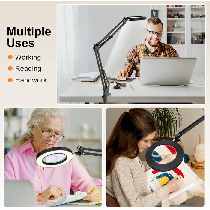 Світлодіодна збільшувальна лампа YOUKOYI, збільшувальна лампа із затискачем, поворотна настільна лампа, робоча лампа, 5-кратне збі