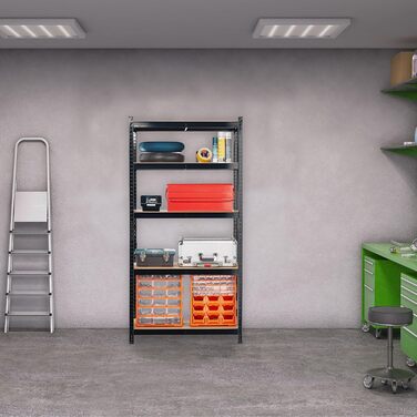 Міцний стелаж Relaxdays 2 шт., вантажопідйомність 875 кг, 5 полиць МДФ, вставний, для підвалу, для гаража, сталь, розміри В/Ш 180 x 90 x 40 см, чорний