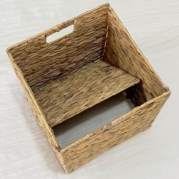 Кошики для зберігання Kallax з 4 предметів, вкладиші з водяного гіацинта для полиць, складні коробки Kallax, плетений кошик для зберігання, кошик для білизни для полиць, плетені контейнери для ванної кімнати (30 см * 30 см * 30 см), комплект з 4 предметів