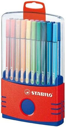 Фломастер преміум-класу - STABILO Pen 68 ColorParade - 20 місць в - з 20 різними кольорами (синій/червоний з підвісним язичком)