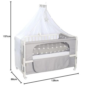 Дитяче ліжечко 60x120 см, приліжкове ліжечко для батьків з повним комплектом аксесуарів Білий / Маленькі зірочки