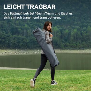 Розкладне похідне ліжко EVER ADVANCED XXL, вантажопідйомність 200 кг, 214 x 79 x 50 см, широке похідне ліжко з бічною кишенею, стабільне та портативне для кемпінгу, подорожей, саду, використання на вулиці та в приміщенні, сіре