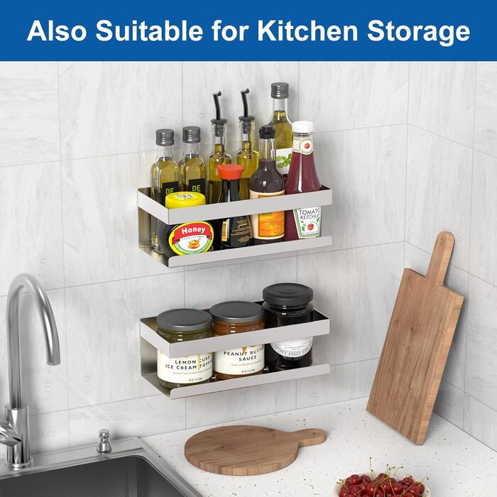 Полиця для душу без свердління, 2 шт., нержавіюча сталь SUS304, органайзер для ванної кімнати, тримач для шампуню та гелю для душу (сріблястий, 2 шт.)