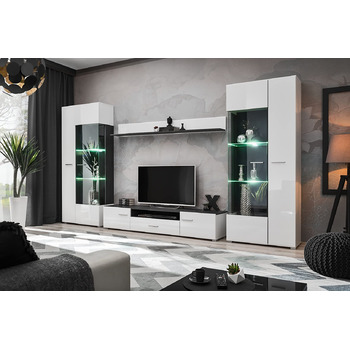 Модульна настінна шафа для вітальні SOLIDO Twin, стінка під телевізор, білий глянець