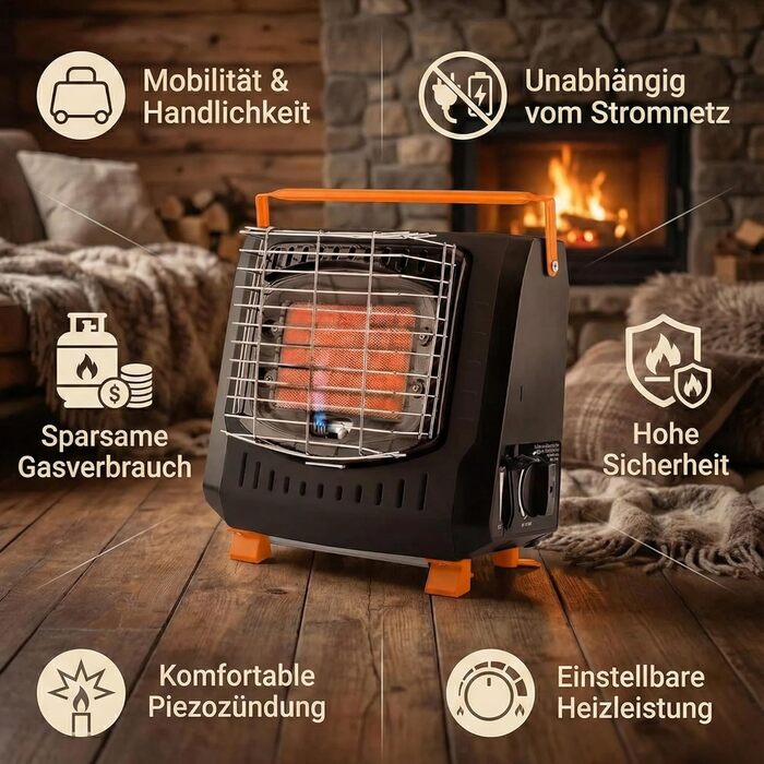 Газовий обігрівач NEO TOOLS 90-133, 2,2 кВт - Портативний газовий обігрівач з п'єзоелектричним запалюванням, захистом від перекидання та ручкою для перенесення, ідеально підходить для кемпінгу, риболовлі та активного відпочинку на свіжому повітрі