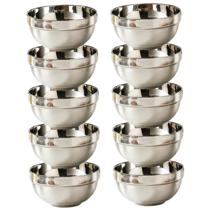 Мисок з нержавіючої сталі, двостінні ізольовані металеві миски, небиткі миски для рису, пластівців, морозива, гарячих та холодних страв, нержавіюча сталь для дітей, 10