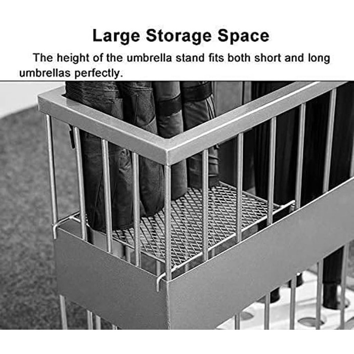 Підставка для парасольок Чорна металева прямокутна підставка для парасольок, Стійки для парасольок з піддоном для води, Тримач для парасольок для палиць, Палиця для парасольок Тримач для палиць Контейнер для парасольок L Чорний