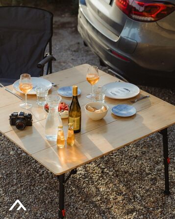 Доступний у 3 розмірах) - портативний розкладний стіл зі складною бамбуковою стільницею, регульована висота, світло-коричневий