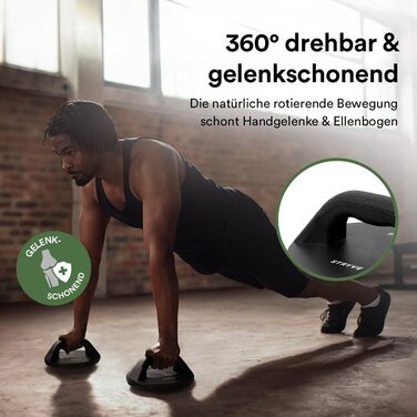 Обертові ручки для віджимань STRYVE - Комплект із 2 турніків для віджимань - 2 насадки з рівнями складності 1 та 2 - Нековзні та зручні для підлоги ручки для стійки на руках - Паралети для домашнього спортзалу - Обладнання для калістеніки