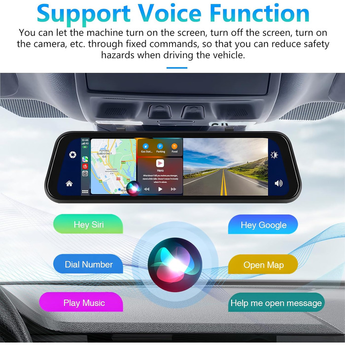 Дзеркальний відеореєстратор Podofo з бездротовим автопрогравачем, Android Auto з HD-камерою заднього виду 9,66-дюймовий IPS сенсор