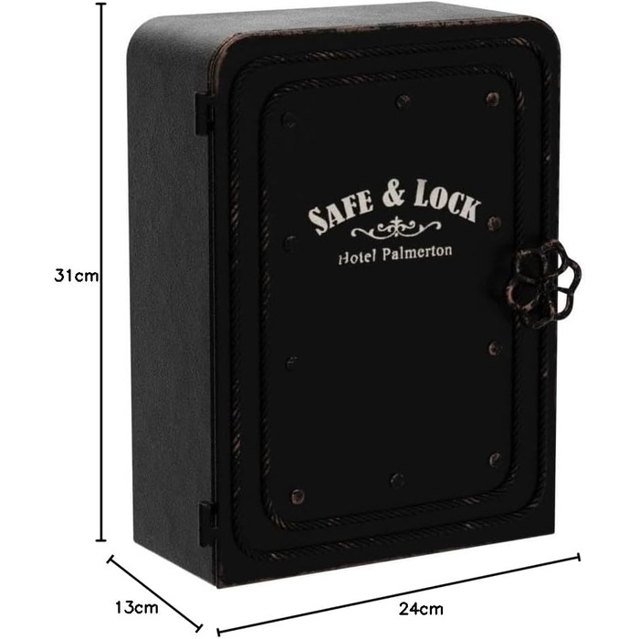 Сейф-скринька для ключів Kare Design, чорний, 324x13 см, шафа для зберігання, з 6 гачками, сталевий корпус, вінтажний, для вхідної зони