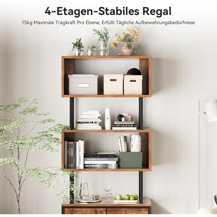 Ярусна книжкова полиця Coleshome, окремостояча полиця з 3 тканинними шухлядами, вузька полиця, підходить для спальні, офісу, вітальні, 60 x 24 x 155 см, вінтажні кольори, 5-