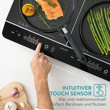 Індукційна плита Navaris 2 Plate - Мобільна на 3500 Вт - Портативна подвійна варильна поверхня для кемпінгу - Індукційна плита з сенсорним дисплеєм таймера та виявленням горщика Чорний глянсовий