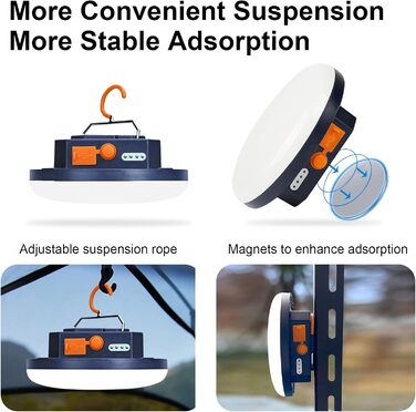 Акумуляторний кемпінговий ліхтар, акумулятор 10000 мАг, підвісний ліхтар для намету 3000 лм, портативний вуличний кемпінговий ліхтар 6500K, вуличний нічний ліхтар для ринку, ліхтар для риболовлі, аварійне освітлення для урагану (тепле)