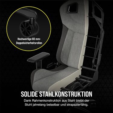 Ігрове крісло Corsair T3 RUSH з тканинною оббивкою (2023) Дизайн у стилі гонок Мяка оббивка Мяка подушка для шиї Поперекова підтримка з піни з ефектом памяті Чорний, темно-сірий та антрацитовий кольори T3 RUSH (2023)