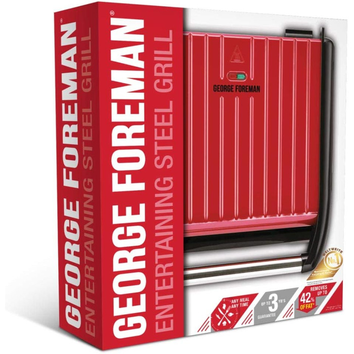 Гриль для фітнесу, контактний гриль, гриль для паніні та сендвічів, поверхня 33 x 22 см, до 7 порцій, нержавіюча сталь/червоний En