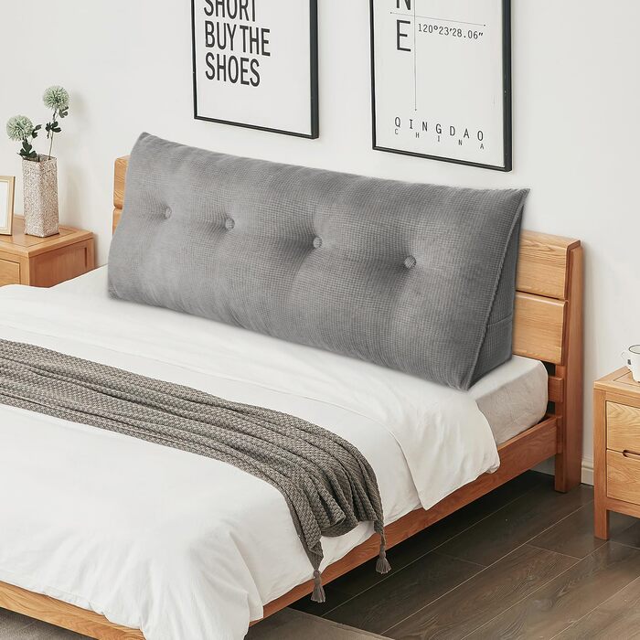 Подушка-клин OHMG 120/140/160/180/200 см, трикутна, для узголів&39я ліжка, подушки для читання, подушки для підтримки попереку, подушки для підтримки талії, м&39яка, для дивана, кушетки (сіра, 140 * 50 * 20 см) сіра 140*50*20 см