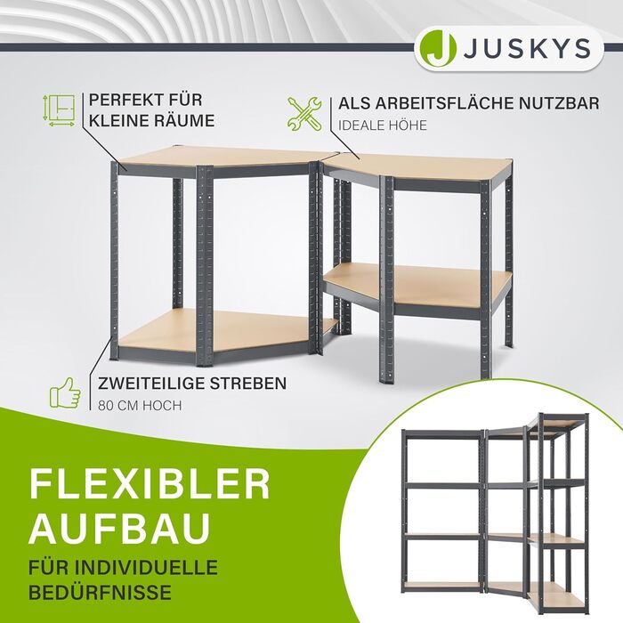 Секційна металева стелажна система Juskys Easy - 1 кутова полиця та 2 полиці для зберігання - 12 полиць з МДФ - 960 кг - надміцний стелаж, без болтів, сірий, 3-