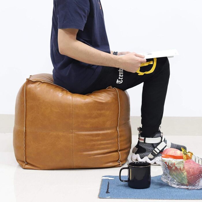 Пуф-табурет Пуф ручної роботи зі штучної шкіри без наповнювача, 45 см, наповнювач своїми руками з перероблених матеріалів, екологічно чистий, коричневий, витримує до 100 кг, для вітальні та спальні