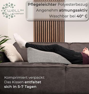 Ергономічна подушка для підняття ніг - опора для ніг - подушка для підняття ніг - клиноподібна подушка, опорна подушка для ніг та колін, ідеально підходить як лімфодренажна подушка та венозний клин для обох ніг, сіра, висока