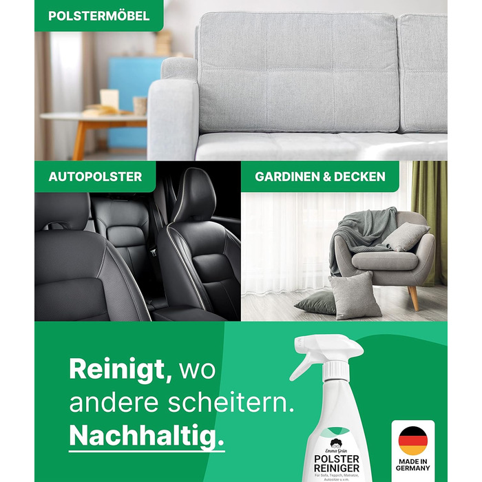 Засіб для чищення оббивки для диванів, диванів та автосидінь 500 мл включаючи щітку для оббивки - Sustainable & Anti Odor - Засіб