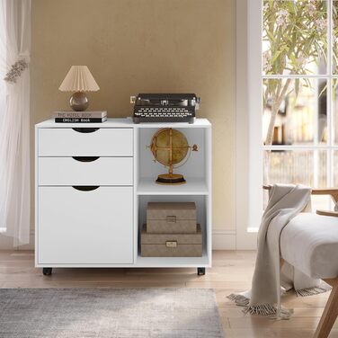 Шафа для файлів на колесах WOLTU з 3 шухлядами, мобільна шафа для документів з 5 колесами, офісна шафа з регульованою підвісною системою файлів та полицею, для домашнього офісу, 80x69,5x39,5 см, білий, ASK13ws