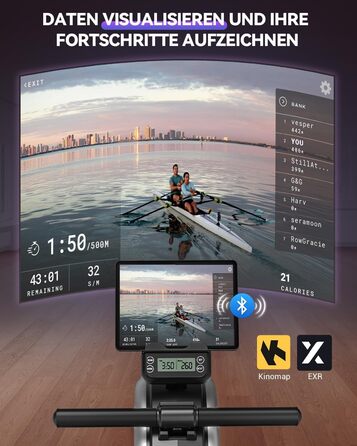 Новинка 2026 року Магнітний гребний тренажер DMASUN для домашнього використання з оновленими подвійними рейками, підключенням до додатку, 16 рівнями опору, РК-дисплеєм даних, ідеально підходить для кардіотренувань, витримує до 160 кг, чорний/сріблястий