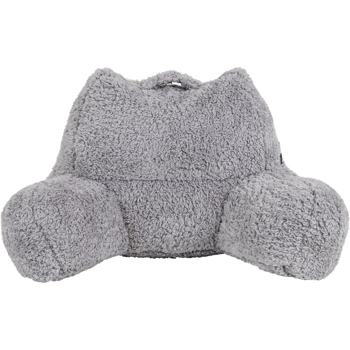 Подушка для читання Icon Teddy Bear зі спинкою, сіра, пухнаста подушка для читання з наповнювачем-мішком, підтримка спини з ручкою для перенесення, сірого кольору