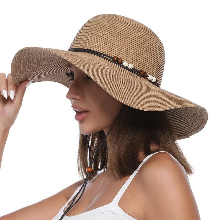 Жіночий солом&39яний капелюх Creekstone, капелюх із широкими полями, захист від сонця UPF 50, складний літній пляжний капелюх із вітровою стрічкою, колір M, хакі