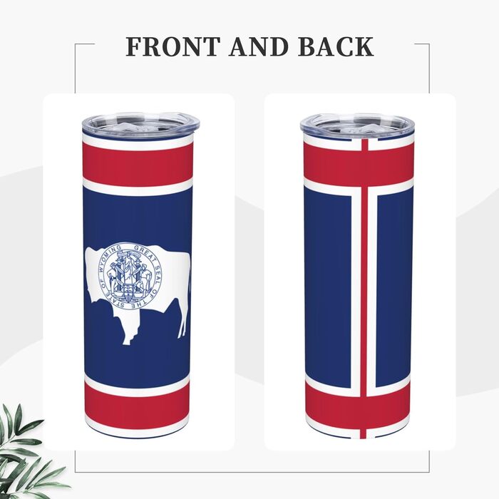 Кухоль з прямою трубочкою, 590 мл, дизайн прапор штату Вайомінг, друкований, дорожній кухоль, підходить для кемпінгу, офісу та дому