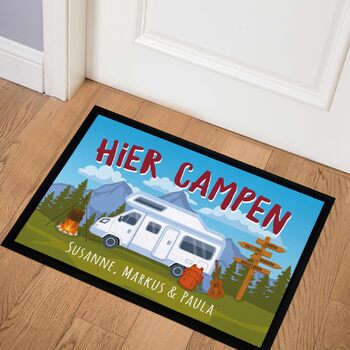 Персоналізований килимок для кемпінгу з іменем, подарунок для власників автофургонів та сімей, нековзний та миється, чорний, 60x40 см, у кемпінговому стилі, чорний