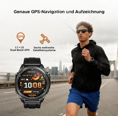 Розумний годинник DOOGEE Anywise W1 зі штучним інтелектом для чоловіків, дводіапазонний GPS, водонепроникність 5 атм, 12 днів роботи від батареї, 1,43-дюймовий AMOLED HD, понад 170 спортивних режимів, Bluetooth-дзвінки, сумісний з Android/iOS, 2 чорних ре