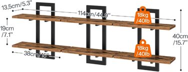 Плаваючі настінні полиці HOOBRO, 2-рівнева настінна дошка, комплект із 3 плаваючих полиць, підвісні полиці для ванної кімнати, настінні полиці 38 см, для вітальні, спальні, кухні, вінтажний коричневий та чорний EBF32BJP301 Вінтажний коричневий, чорний 3