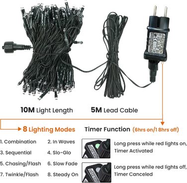 Ялинкові вогні з функцією таймера пам'яті 10 м Moxled