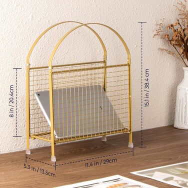 Окремостоячий тримач для журналів PUERSI сучасний дизайн сумки, металевий органайзер для журналів, вінілових платівок, газет (золотистий)