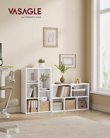 Книжкова шафа VASAGLE, книжкова полиця, з 5 відділеннями, офісна полиця, кубічна полиця, окремостояча полиця, для вітальні, спальні, офісу, дитячої кімнати, білий LBC25WT білий 5 відділень (24Г x 50Ш x 80В см)