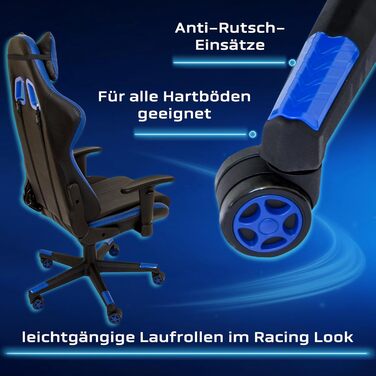 Ігрове крісло NATIV з механізмом гойдання Офісне крісло з регульованою висотою Обертове робоче крісло Підлокітники з регульованою висотою Чорний/Синій До 150 кг Штучна шкіра Захист від гніву 16 кг, чорний/синій