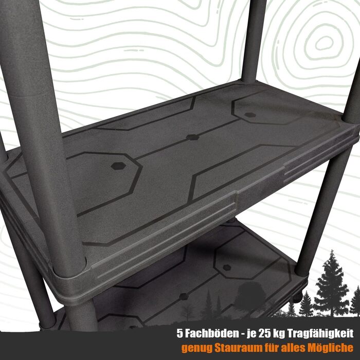 Пластиковий стелаж, шириною 60 см або 74 см, для комори та складського приміщення, кухня, вантажопідйомність 100 кг, 4 полиці, вузька полиця для підвалу чорного кольору (1, 5 полиць), 5 полиць