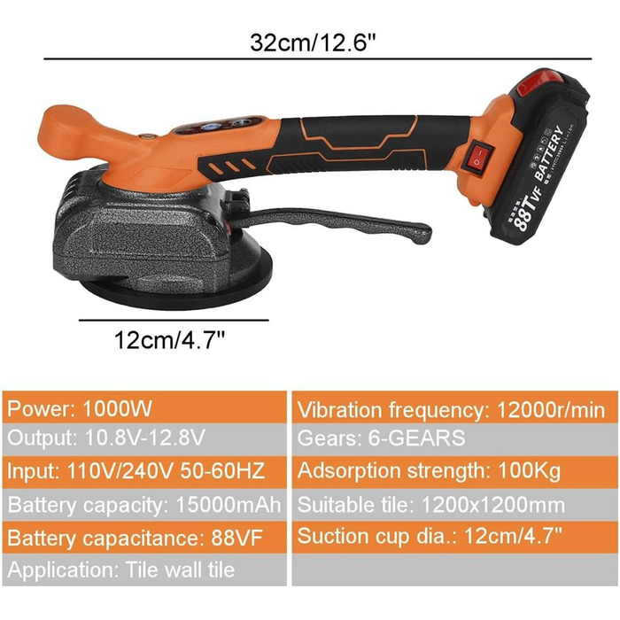 Машина для вирівнювання плитки підлоговий електроінструмент 2 шт. літієва батарея настінна плитка вібраційний рівень інструментів (чорний battery) A Black battery, 8. 8V 10000R / MIN