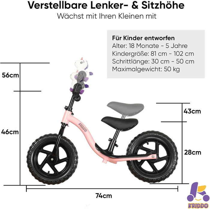 Велосипед-балансир KRIDDO для малюків віком від 2 років, від 18 місяців до 5 років для раннього навчання, інтерактивний велосипед-