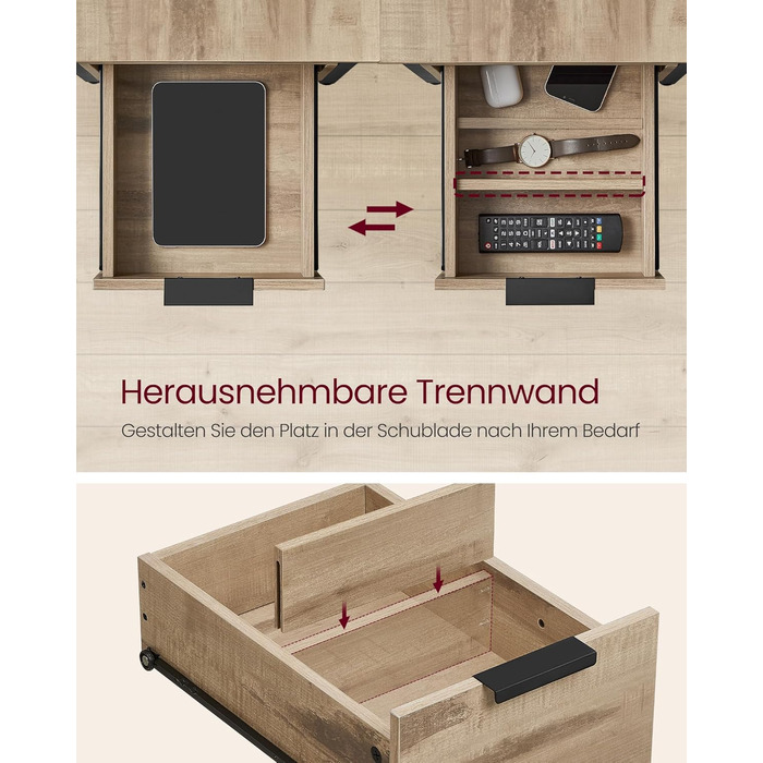 Приліжковий столик VASAGLE з подовжувачем, 2 шухляди, диван-столик, тумбочка для вітальні, спальні, колір верблюжого коричневого кольору - чорнильний LET325K01 1 колір верблюжого коричневого кольору чорнильний чорний