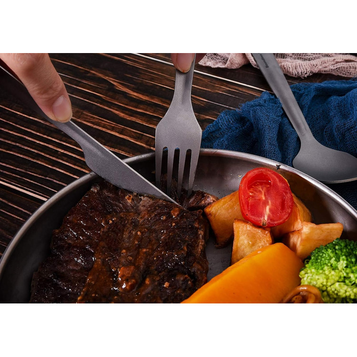 Набір титанових ножів, виделок, ложок та відкривачок для пляшок iBasingo, легкі столові прибори для використання на відкритому повітрі, набір столових приборів для кемпінгу, багаторазовий посуд, міцний, стійкий до іржі, портативний дорожній посуд Ti1066T