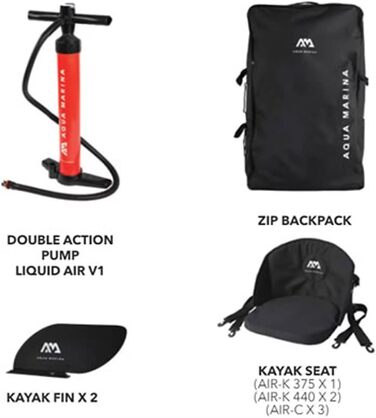 Надувний каяк AM AQUA MARINA Tomahawk AIR-K 440 100 полівінілхлорид (ПВХ) UNI Чорний / Помаранчевий