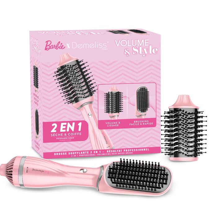 Стайлер-фен 2-в-1 Demeliss Volume & Style Колекція Barbie сушіння та укладка для всіх типів волосся, 2 змінні насадки, кераміко-турмалінове покриття, 3 температурні режими